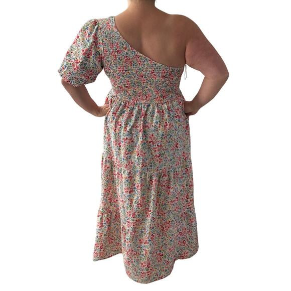 Arula Abriella Ditzy Floral Smocked 1 Shoulder Puff Sleeve Dress Pockets Size 3X - Picture 3 of 11